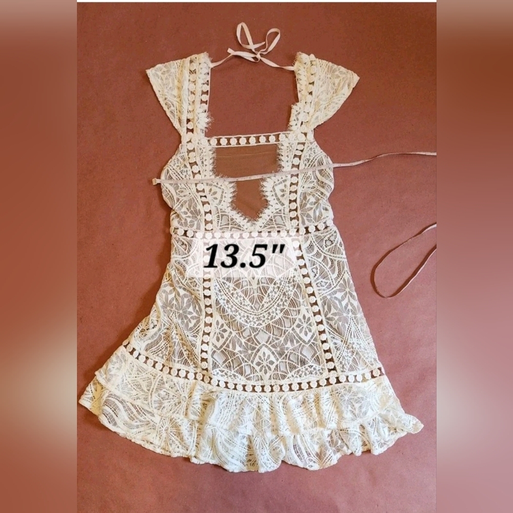 FOR LOVE AND LEMONS Emerie Sleeveless White Lace Illusion Mini Dress S NWT - Picture 11 of 14